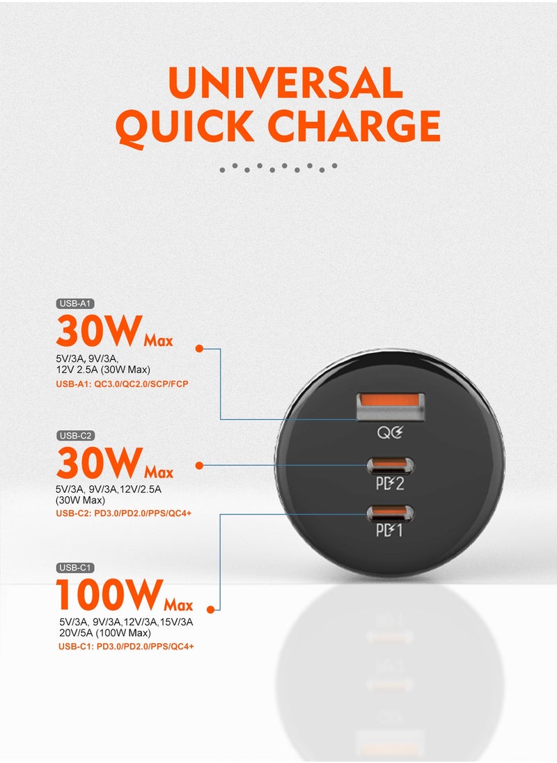 إل دينو - شاحن سيارة سريع تربو 160w من لدنيو  USB-C1  PD100W + USB-C2 PD 30W +USB-A1 30W QC3.0 نوع C شحن سريع للاب توب والجوال - Image 1