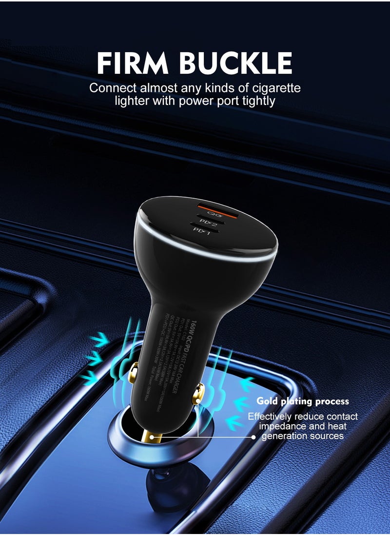 إل دينو - شاحن سيارة سريع تربو 160w من لدنيو  USB-C1  PD100W + USB-C2 PD 30W +USB-A1 30W QC3.0 نوع C شحن سريع للاب توب والجوال - Image 1