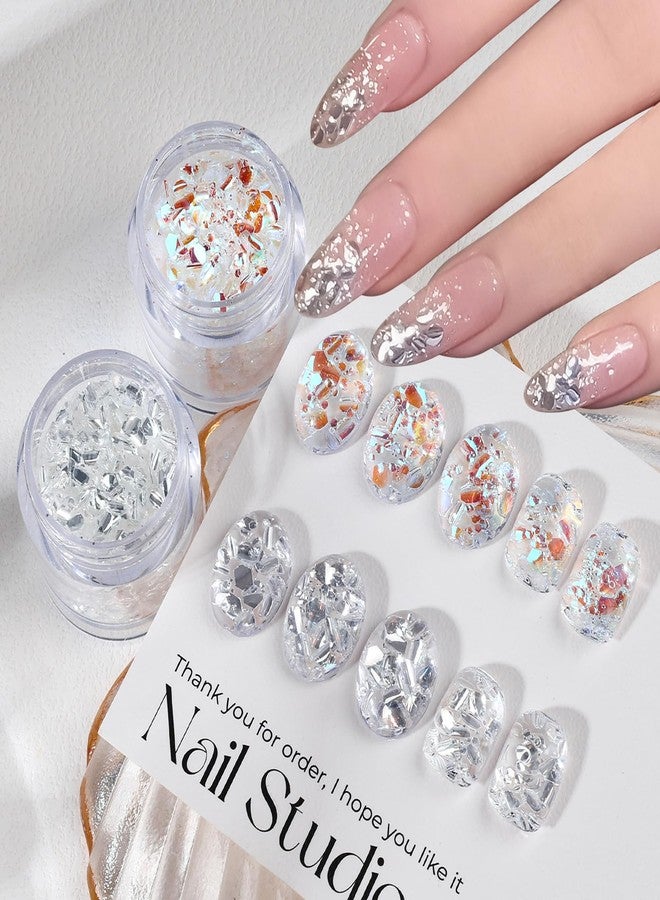 SWEET TREND 2 Boxes Holographic Nail Glitter Flakes Aurora Silver Irregular Nail Sequins Opal Chameleon Chunky Nail Decoration Nail Foil Manicure Accessories Nail Craft for Salon Art DIY - Image 1
