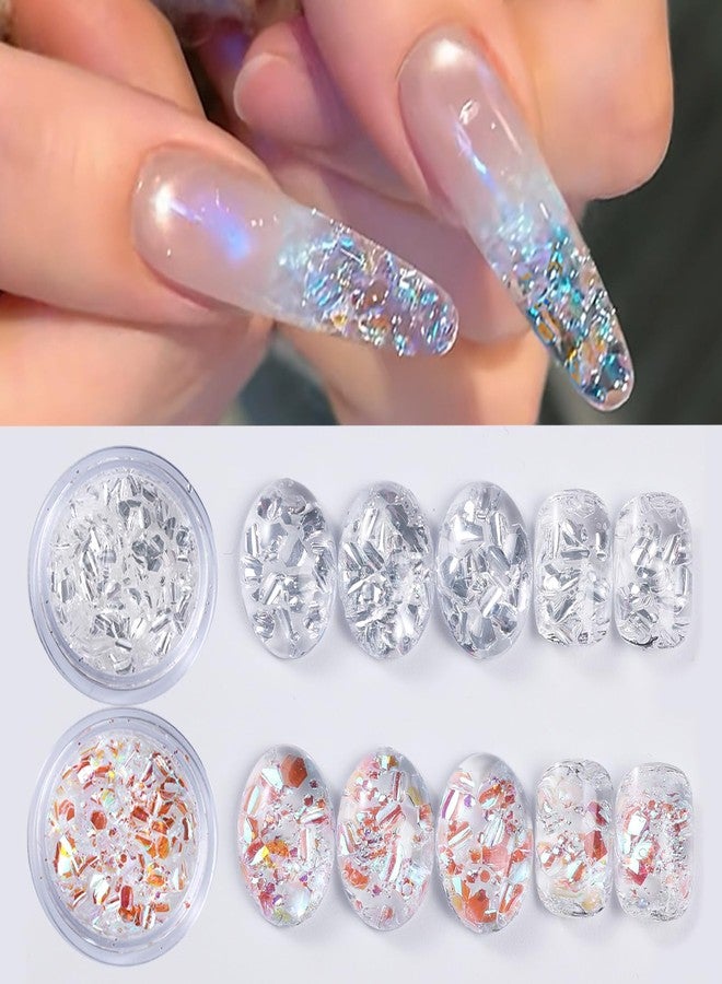 SWEET TREND 2 Boxes Holographic Nail Glitter Flakes Aurora Silver Irregular Nail Sequins Opal Chameleon Chunky Nail Decoration Nail Foil Manicure Accessories Nail Craft for Salon Art DIY - Image 2