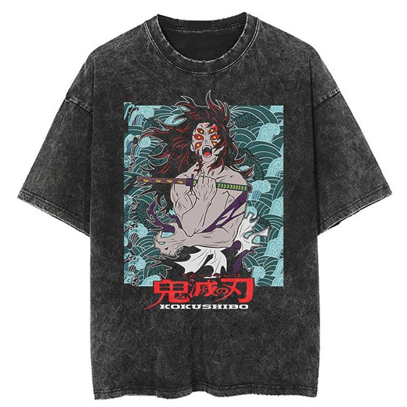 Anime T-Shirt Vintage Washed T-Shirt Men Unisex High Street 20 - Image 1