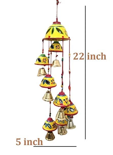 ADITYA IMPEX ADITYA IMPEX Handicraft rajasthane Wooden Colored Bells Desing Decorative showpice Wind Chimes for Home Balcony Garden Positive Energy Home Decor Hanging Long Bells 7 BellsSet of 2 Piece Yellow  - Image 2