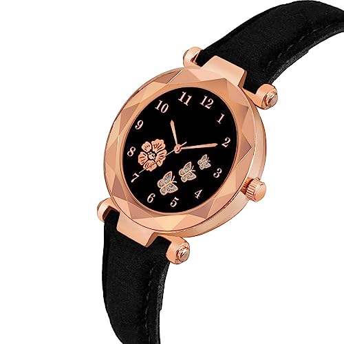 CERO Analogue New Flower Butterfly Print Dial Lathers Strap Girls and Womans Watches (Black-Green) - Image 3