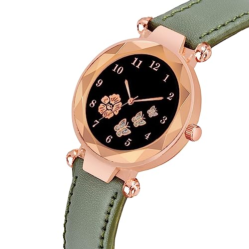 CERO Analogue New Flower Butterfly Print Dial Lathers Strap Girls and Womans Watches (Black-Green) - Image 4