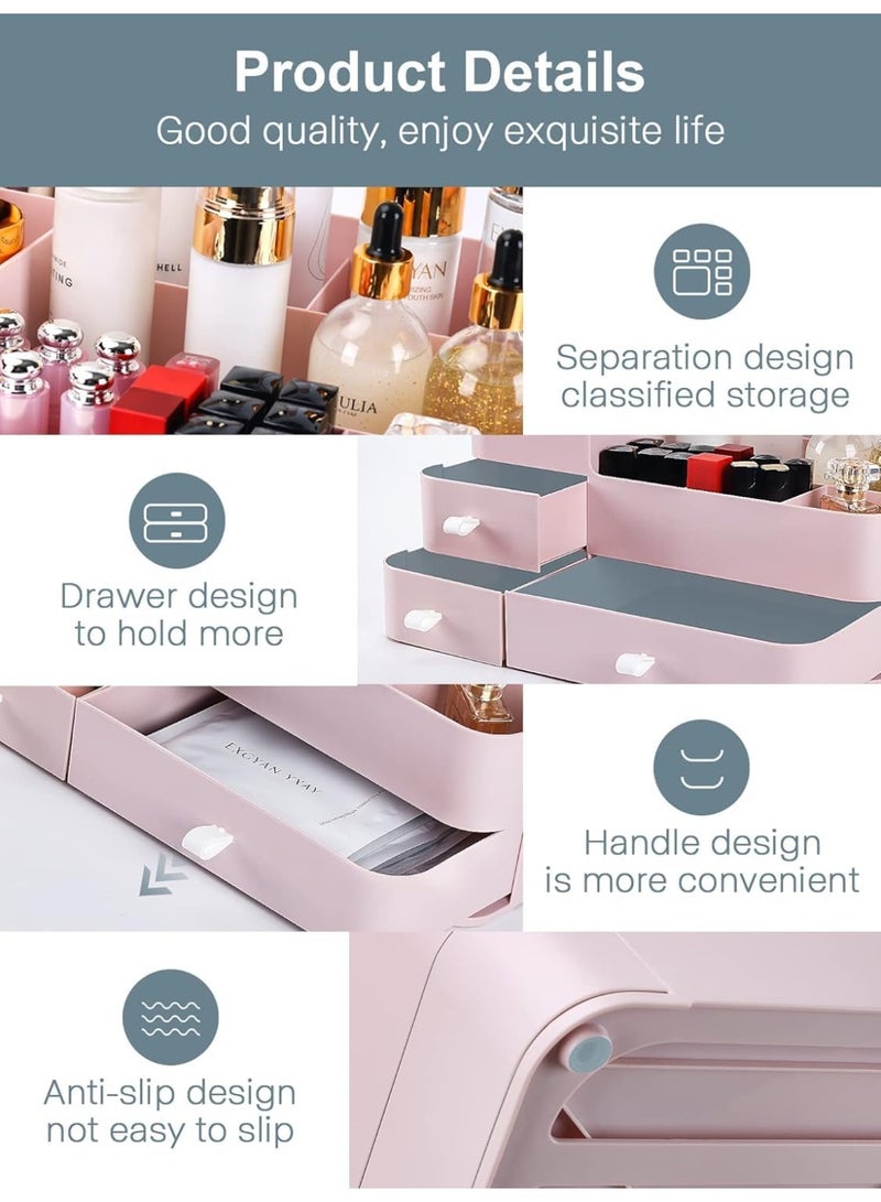 FALAHOM Makeup Organizer with Drawers,Large Capacity Countertop Organizer for Vanity,Bathroom and Bedroom Desk Cosmetics Organizer for Skin Care,Brushes, Eyeshadow, Lotions, Lipstick - Image 4