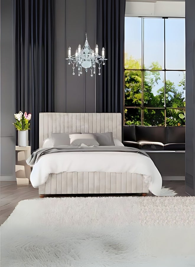 Bed and Mattress Home Harmony Haven Upholstered Super King Size ( Mattress Size 200 X 200 CM ) Dark Beige Color Bed Size 214 W X 208 L CM ( Mattress Sold Separately )  - Image 1