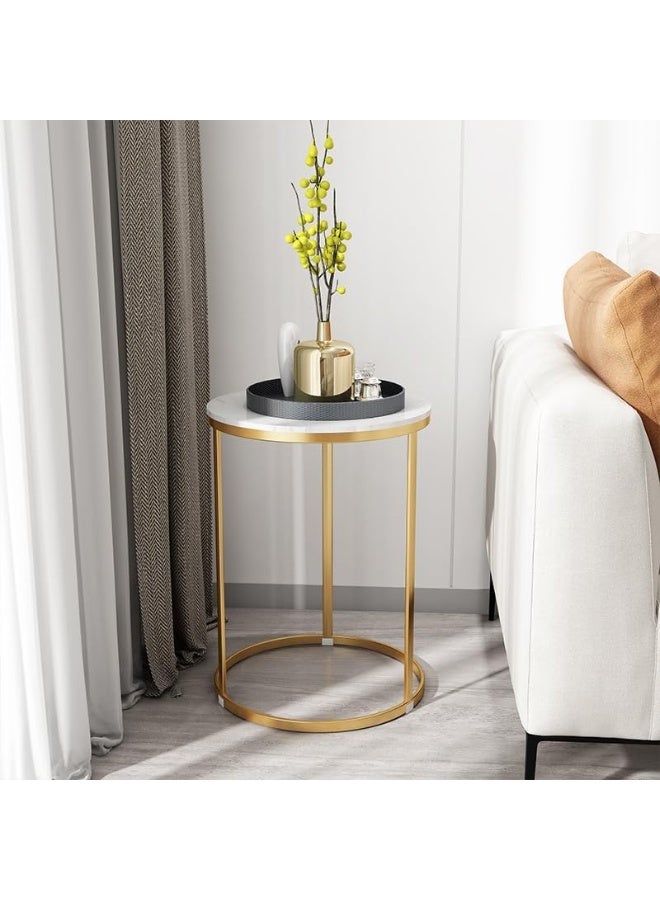 YINZUO Modern Marble Coffee Side Table with Metal Frame and Welding Joint, No Assembly Required, Elegant Tea Table for Living Room and Bedroom (Design 2) - Image 1