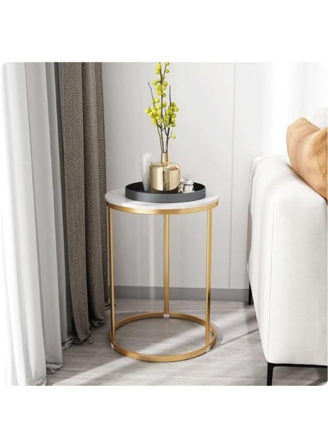 YINZUO Modern Marble Coffee Side Table with Metal Frame and Welding Joint, No Assembly Required, Elegant Tea Table for Living Room and Bedroom (Design 2) - Image 3
