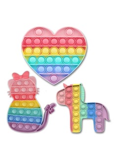 NQOOH Girls Pop It Fidget Toy for Stress and Anxiety Relief Rainbow Bubble Fidget Toy (Cat, Horse, Heart Shapes) 3 Pieces  - Image 1