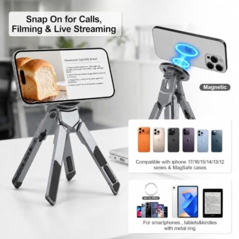 4-in-1 Adjustable Laptop Stand for desk with Magnetic Phone Holder and Camera Tripod, Foldable Aluminum Stand for Laptop, Tablet, Camera, Portable Ergonomic Desk Setup for Travel and Remote Work - Image 4
