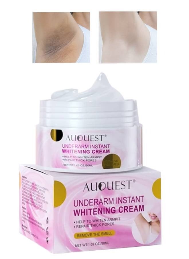AuQuest 50ML Underarm Instant Whitening Cream Whitening Cream for Women for Dark Armpit Body Face Lightening Cream Intimate Skin Cream for Knees Armpit Elbows Private Areas - Image 1