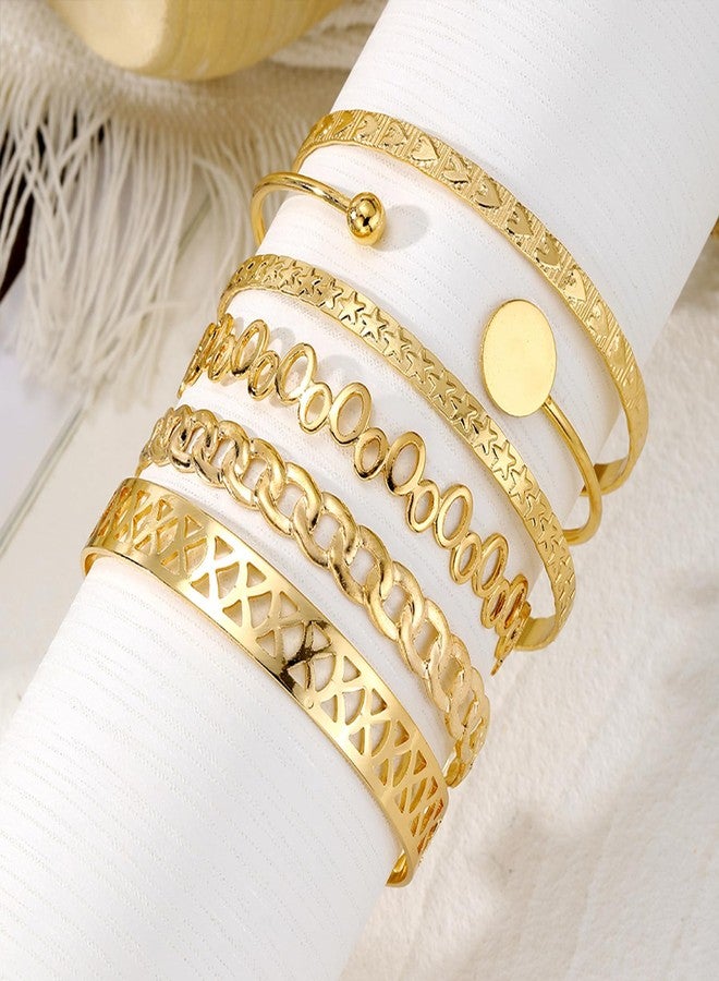 IFKM Gold Bangle Bracelets For Women Girls, 14k Gold Plated Multi Layer Stackable Cuff Bracelet Set, Elegance Charms Non Tarnish Minimalist Textured Boho Jewelry for Women - Image 5