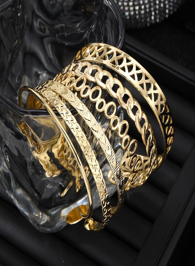 IFKM Gold Bangle Bracelets For Women Girls, 14k Gold Plated Multi Layer Stackable Cuff Bracelet Set, Elegance Charms Non Tarnish Minimalist Textured Boho Jewelry for Women - Image 3