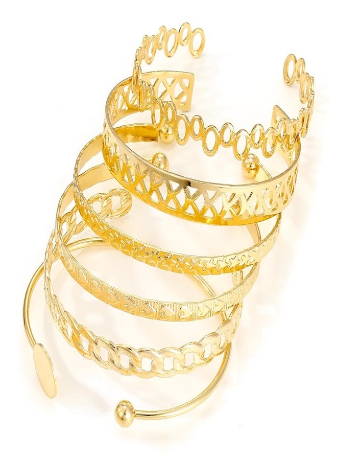 IFKM Gold Bangle Bracelets For Women Girls, 14k Gold Plated Multi Layer Stackable Cuff Bracelet Set, Elegance Charms Non Tarnish Minimalist Textured Boho Jewelry for Women - Image 1