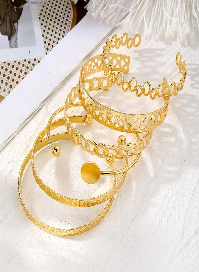 IFKM Gold Bangle Bracelets For Women Girls, 14k Gold Plated Multi Layer Stackable Cuff Bracelet Set, Elegance Charms Non Tarnish Minimalist Textured Boho Jewelry for Women - Image 4