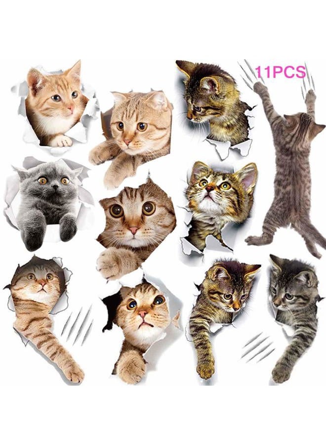 TTSAM 11PCS New 3D Removable Cartoon Animal Cats Large Wall Stickers, Easy to Peel Easy to Stick Safe on Painted Walls Cute Cat Decor Posters for Nursery Room Toilet Kitchen Offices - Image 1