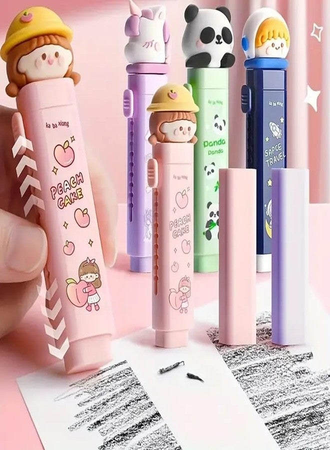 QQ Show 4 Pcs Cutter Shaped Eraser Set Expandable Pull Eraser Retractable Creative Pencil Erasers Cartoon Cute Eraser Stationary Set Fancy Erasers for Kids - Image 1