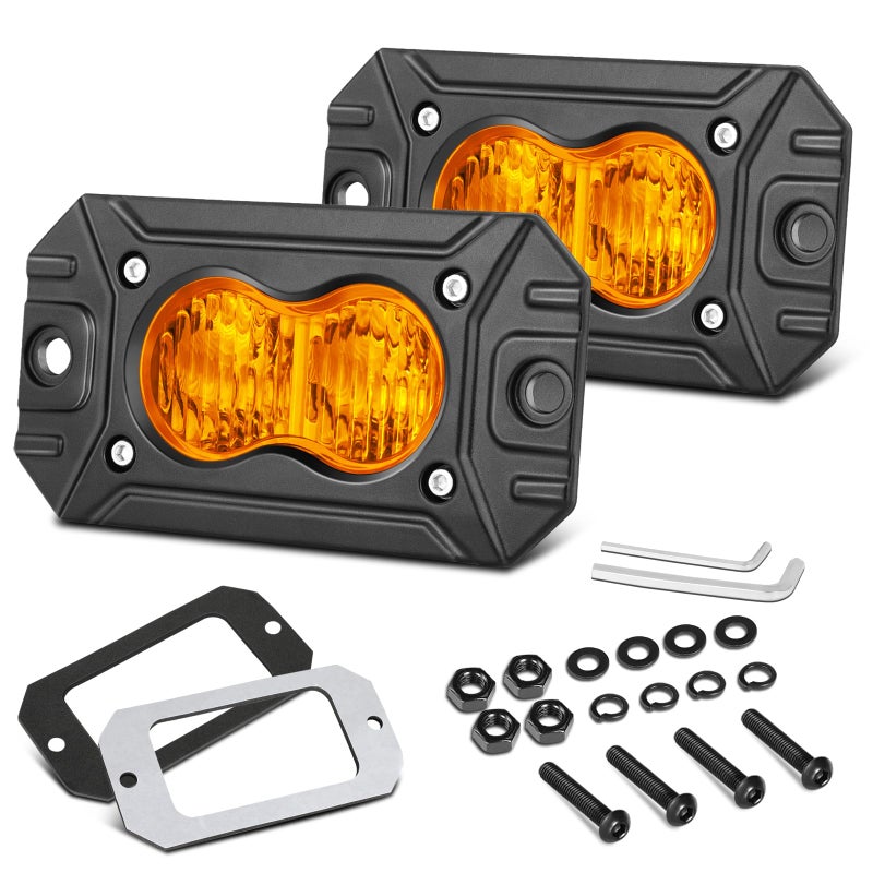 Niking Auto Amber Flush Mount LED Pods 2Pcs 3 Inch 40W Amber Fog Lights Off Road LED Driving Light Yellow Flood Reverse Chase Lights Flush Work Bar for Trucks Pickup UTV ATV SUV Boat