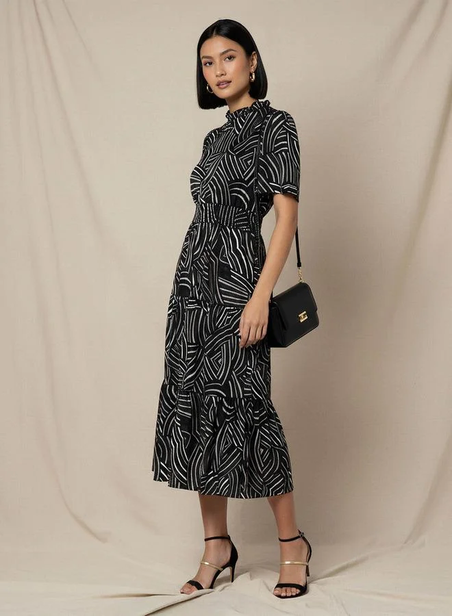 Splash FAV Tiered Midi Viscose Dress with Flutter Sleeves