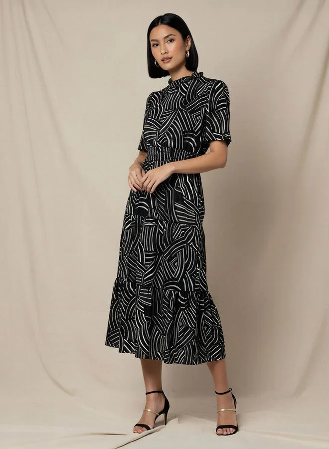 Splash FAV Tiered Midi Viscose Dress with Flutter Sleeves