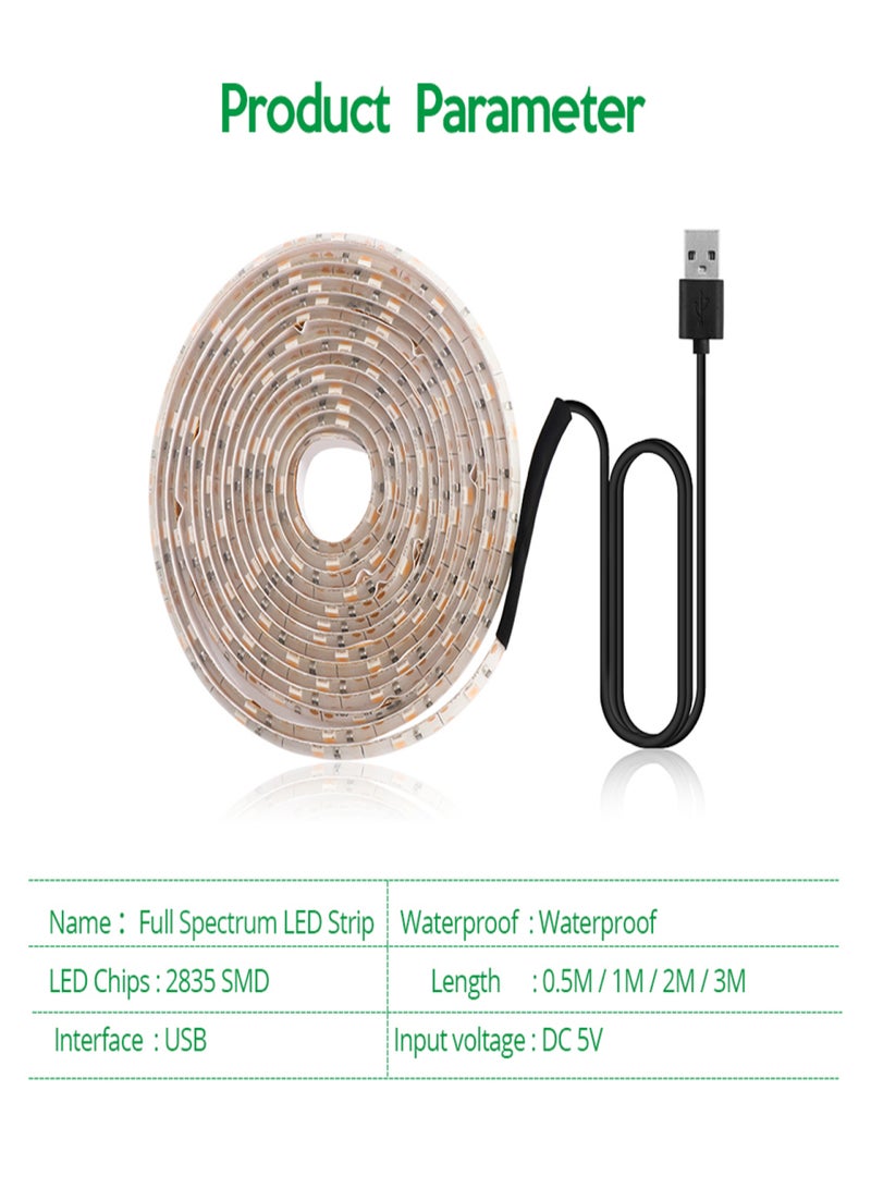 شريط إضاءة LED كامل الطيف USB لزراعة النباتات بطول 2 متر 2835 SMD DC5V شريط إضاءة LED للنباتات والبذور والزهور والصوبات الزراعية والخضراوات الداخلية وشتلات الزهور Fitolampy - Image 4