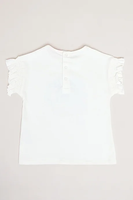 R&B Embroidered Top with Crew Neck and Flutter Sleeves