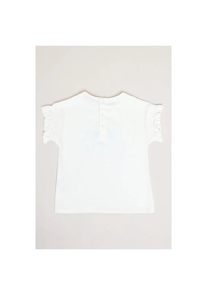 أر أند بي Embroidered Top with Crew Neck and Flutter Sleeves