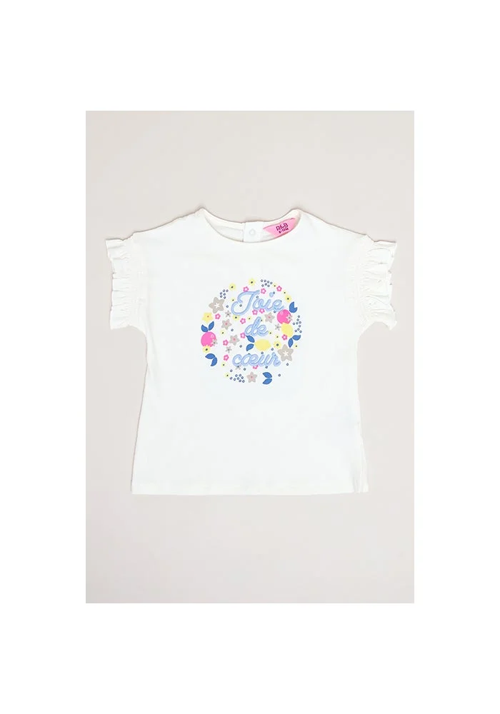 أر أند بي Embroidered Top with Crew Neck and Flutter Sleeves