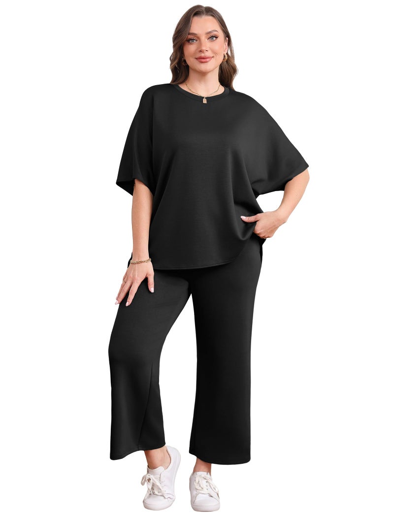 Sampeel 2 Piece Sets Summer Outfits for Women 2025 Cozy Lounge Wide Leg Crop Pants Matching Sets Women Clothing Travel Outfits Black S - Image 4