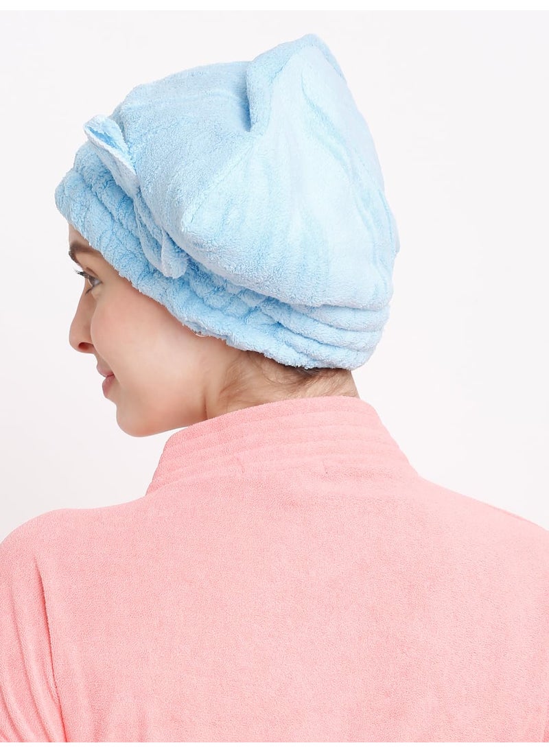 Cortina Cortina Microfiber Hair Towel Cap Soft Absorbent Quick Drying Cap for Curly Thick Hair Wrap Cap for Women GirlsPack of 1 Blue  - Image 3