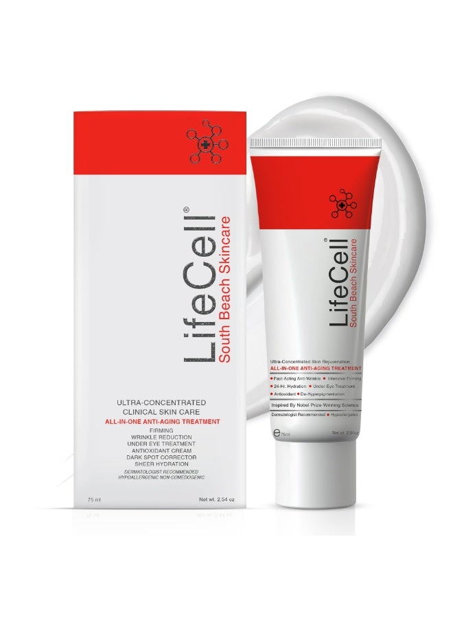 Lifecell All In One Anti-Aging Cream – Reduces Wrinkles, Fine Lines, Dark Circles & Sun Damage – Retinol, Vitamin C, DMAE & Hyaluronic Acid – Fragrance-Free, for All Skin Types (2.54oz) - Image 1