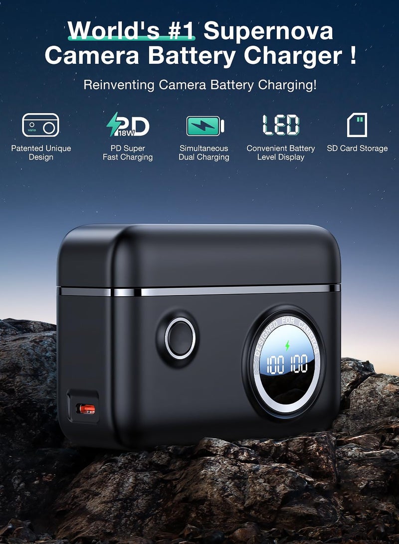 KASTWAVE NP-FW50 Dual Camera Battery PD 18W Fast Charger, Compatible with Sony Alpha A6000, A6500, A7, A7 II, A7S I, Smart Digital Display, Magnetic Snap Cover (Dual Ports NP-FW50) - Image 2