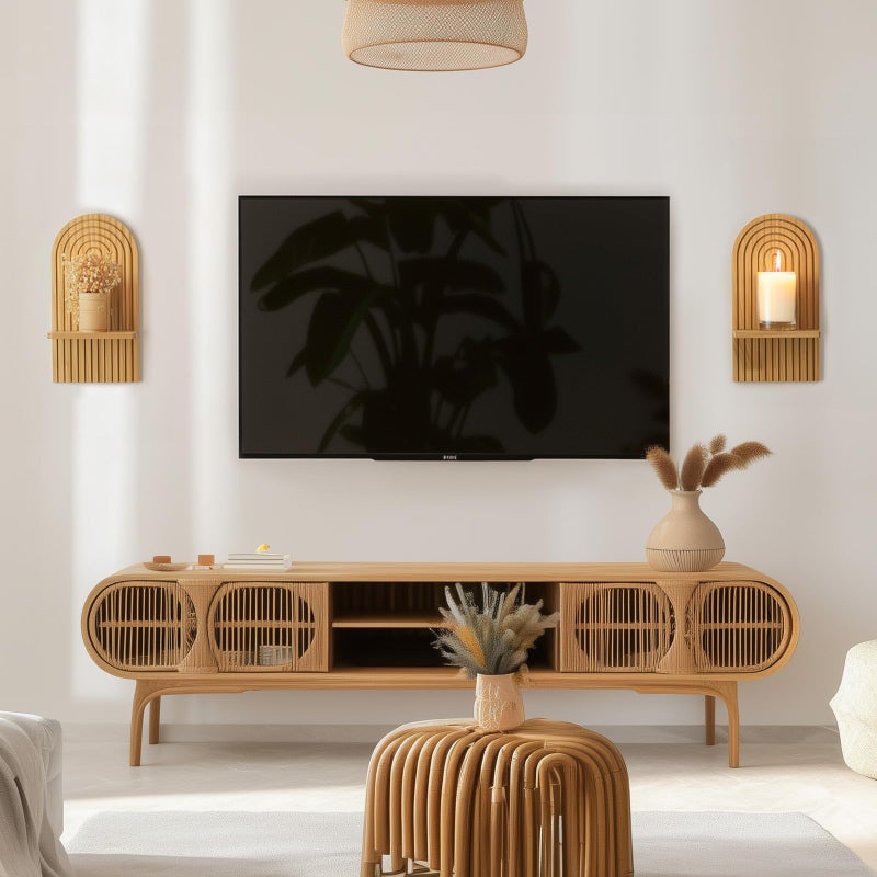 Walasis Boho Wall Decor Set of Two - Natural Modern Minimalist Mid Century Wall Candle Holder for Living Room - Wood Bohemian Decor for Bathroom Nursery Bedroom - Image 4