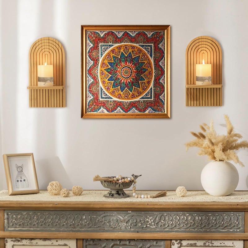 Walasis Boho Wall Decor Set of Two - Natural Modern Minimalist Mid Century Wall Candle Holder for Living Room - Wood Bohemian Decor for Bathroom Nursery Bedroom - Image 2