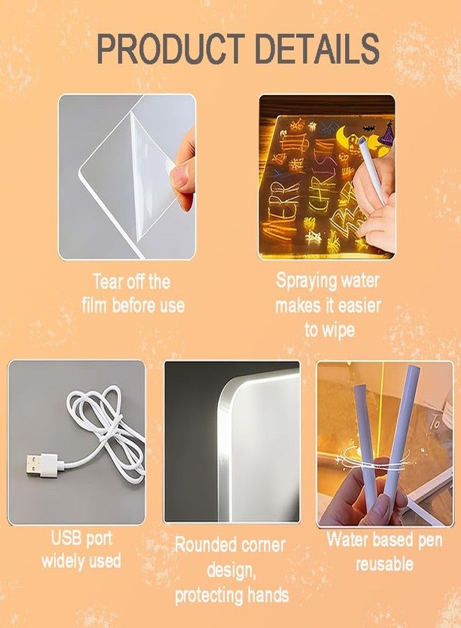 CHTYUF Led Drawing Board, LED Note Board with Colors, Light Up Acrylic Message Board,12" x 8" Light Up Clear Board, Acrylic Dry Erase Board with Light, Christmas Gift, 7 Colors Pen - Image 2