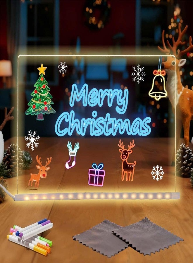 CHTYUF Led Drawing Board, LED Note Board with Colors, Light Up Acrylic Message Board,12" x 8" Light Up Clear Board, Acrylic Dry Erase Board with Light, Christmas Gift, 7 Colors Pen - Image 1