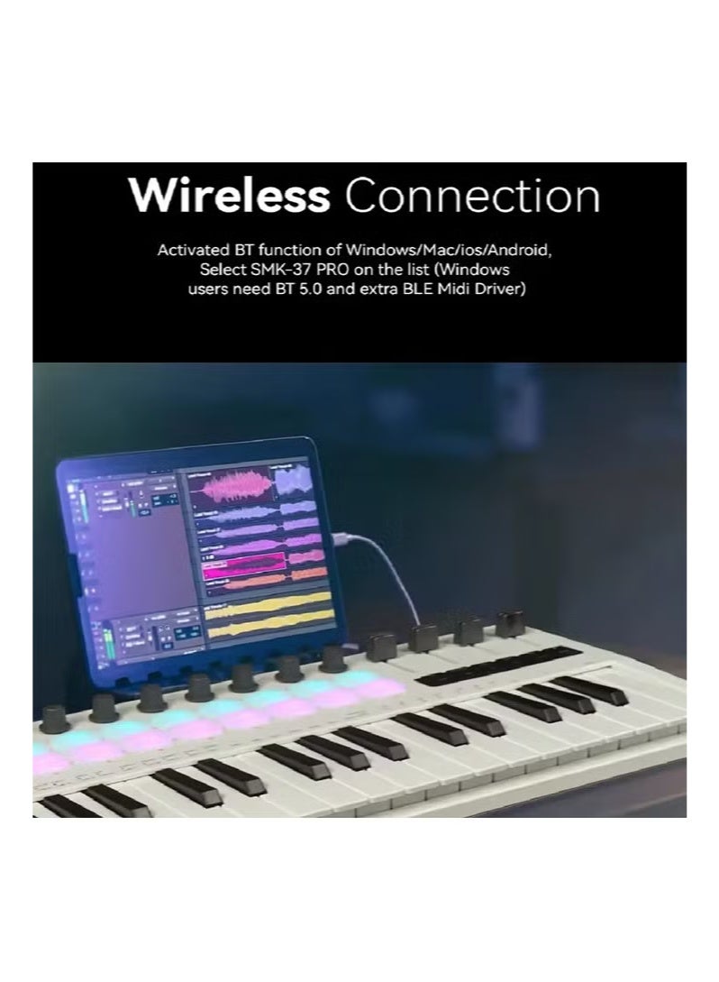 M-VAVE SMK-37 PRO Keyboard MIDI Controller 37 Key 16 RGB Pads&8 Knobs Supports Wireless Connection Systems Software Operation - Image 5