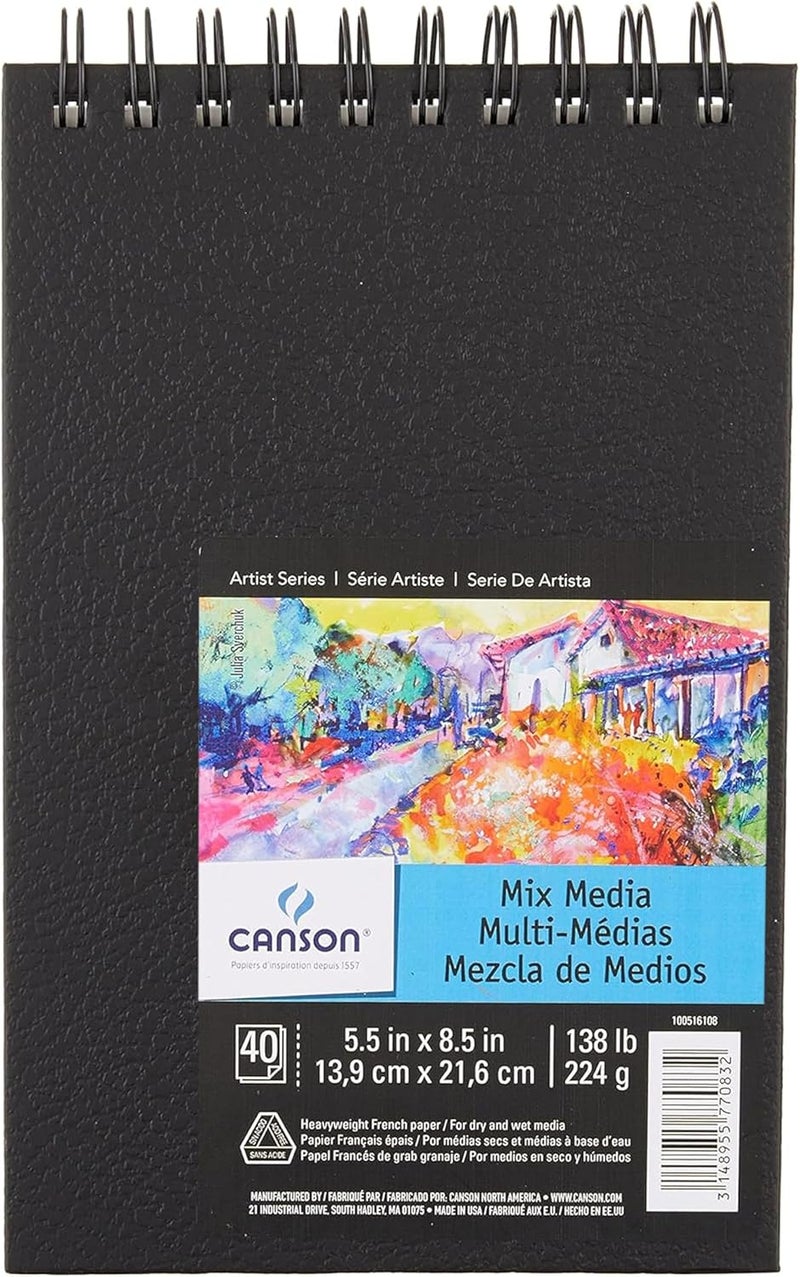 Canson Artist Series Mixed Media Paper Wirebound Pad 55x85 Inch 40 Sheets 138lb224g  Artist Paper for Adults and Students  Watercolor Gouache Graphite Ink Pencil Marker - Image 1