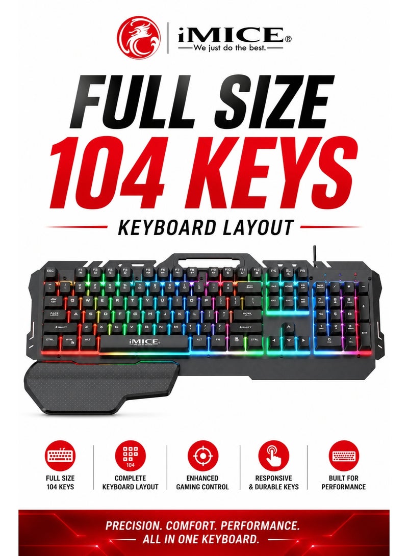 iMICE GK700 Gaming Keyboard 104 Keys Wired RGB USB Full Size Keyboard for PC Laptop Gaming Office Use - Image 2