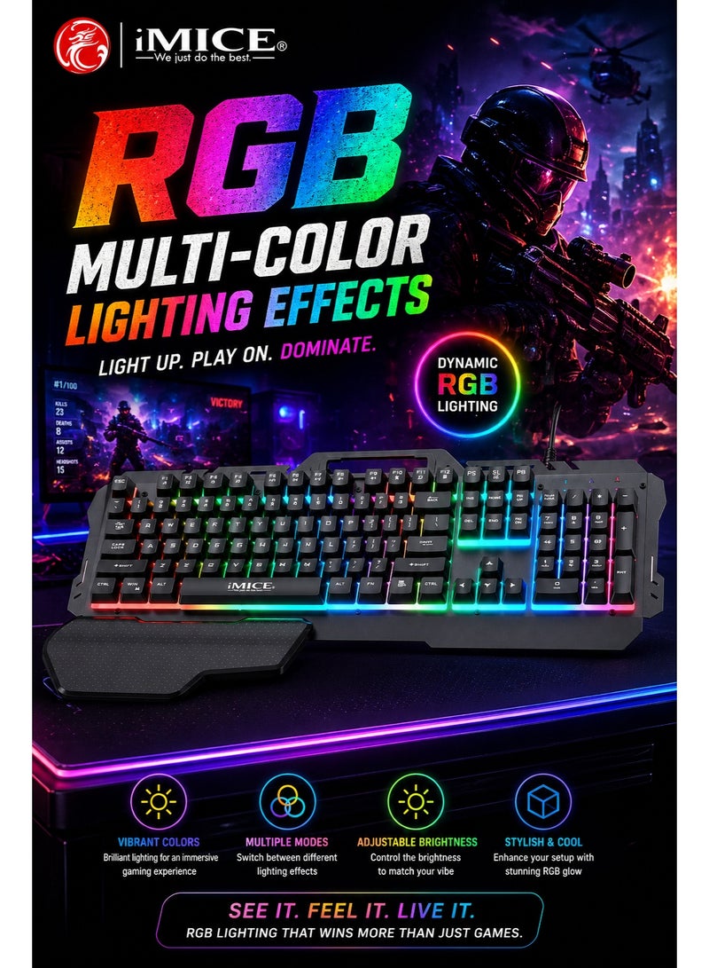 iMICE GK700 Gaming Keyboard 104 Keys Wired RGB USB Full Size Keyboard for PC Laptop Gaming Office Use - Image 4
