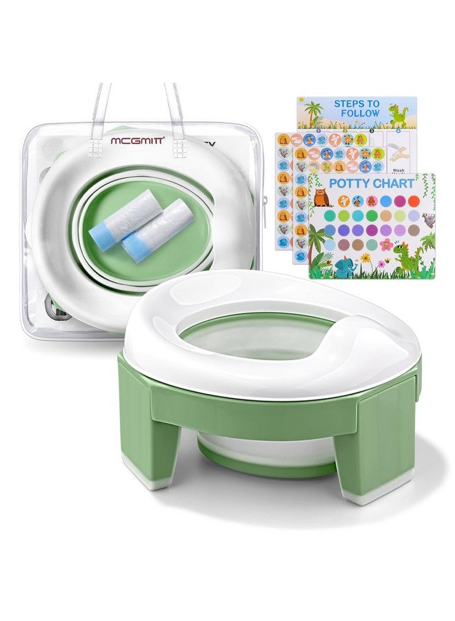 MCGMITT Portable Potty For Kids Travel Foldable Training Toilet Chair For Toddler Girls With Storage Bags Potty Training Toilet For Outdoor And Indoor Easy To Clean(Green) - Image 1