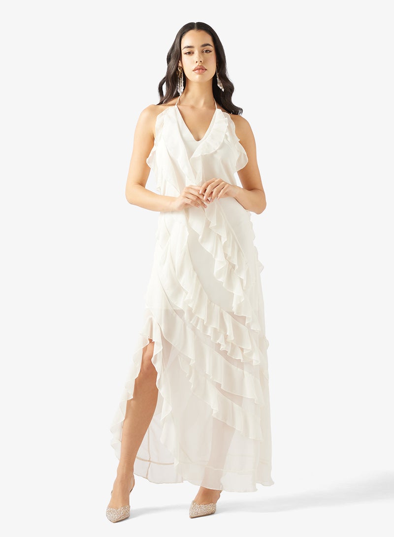 جينجر فستان بياقة هالتر وتفاصيل كشكش شلال - Image 1