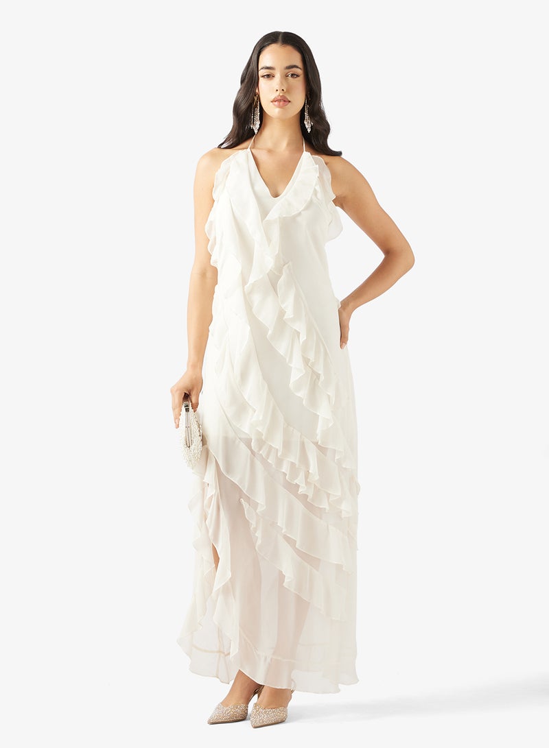 جينجر فستان بياقة هالتر وتفاصيل كشكش شلال - Image 4