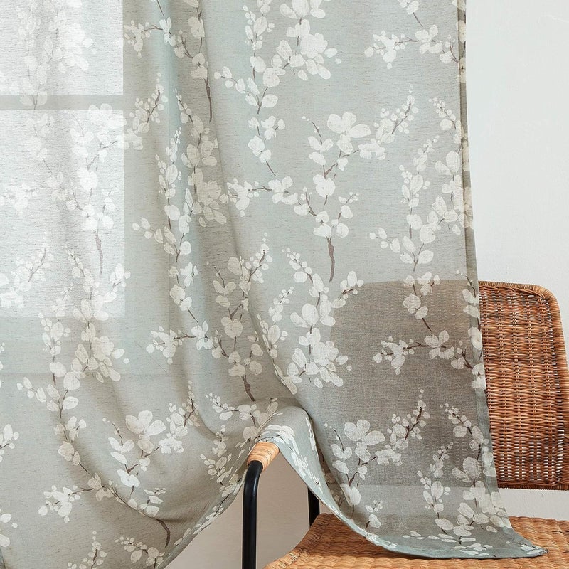BFAM Sheer Curtain with Floral Print, Premium Printed Sheer Drapes, Eyelet/Grommet Curtain for Living Room, Bedroom, Light Filtering Curtains, Grey Floral 7 Feet,Pack of 1 Curtain - Image 3