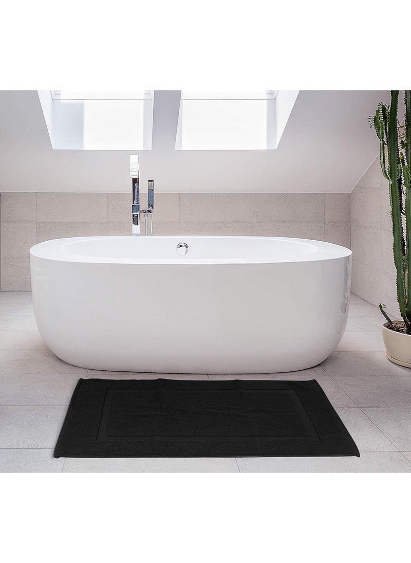 سيجنولا دواسه حمام فاخر مخطط – منشفة أرضية من قطعة واحدة – مقاومة للانزلاق و ماصة – قطن فندقي سبا للاستحمام/حوض الاستحمام [ليس سجادة حمام]، 50 × 70 سم، لون أسود. - Image 2