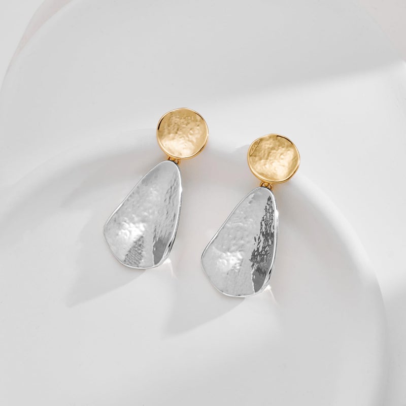 YUJIE Gold Plated Earrings for Women Geometric Chunky Dangle Earring Hammered Trendy Two-Tone Statement Jewelry - Image 5