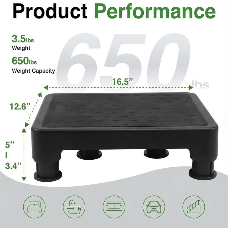 COOL-ANGLE Adjustable Step Stool for High Beds & SUV - Non-Slip Mobility Platform for Seniors, 650lbs Capacity, 3 Heights (3.4"-5"), Wide Safety Base for Car & Bath, 16.5"x12.6", Black - Image 2