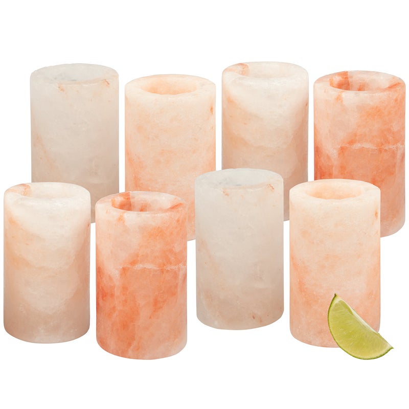 DEco Himalayan Salt Shot Glasses 8 Pack  HandCarved 3 AllNatural Pink Salt Tequila Shooters Add light salty flavor to any drink without the mess Great for Cinco De Mayo Parties  Mothers Day