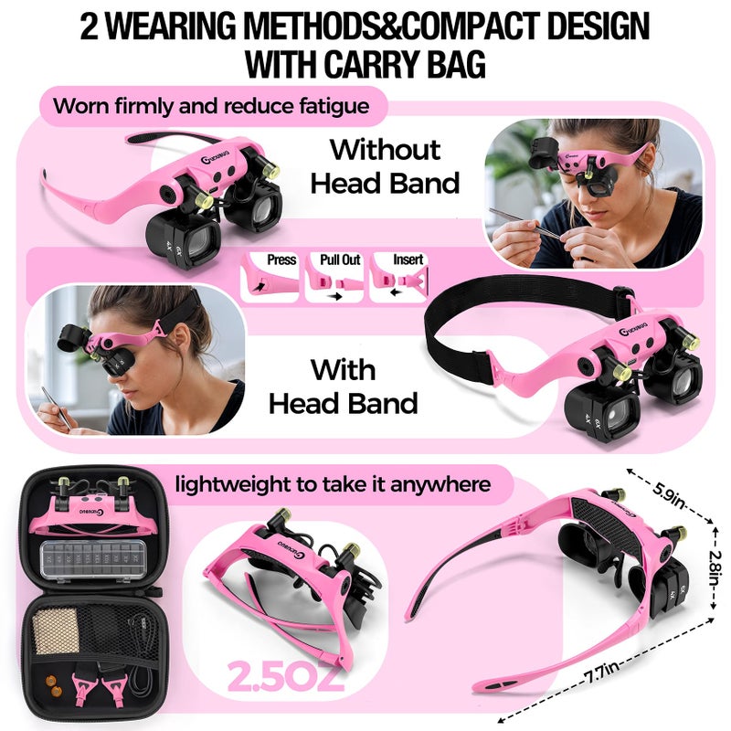 GUOUBUO Magnifying Glass with Light, 2X 4X 6X 10X 13X Magnifying Glasses Lens, Switchable Binoculus Loupe w/Storage Case, Rechargeable Head Mount Magnifier for Close Work Watch Repair Crafts Jewelry - Image 5