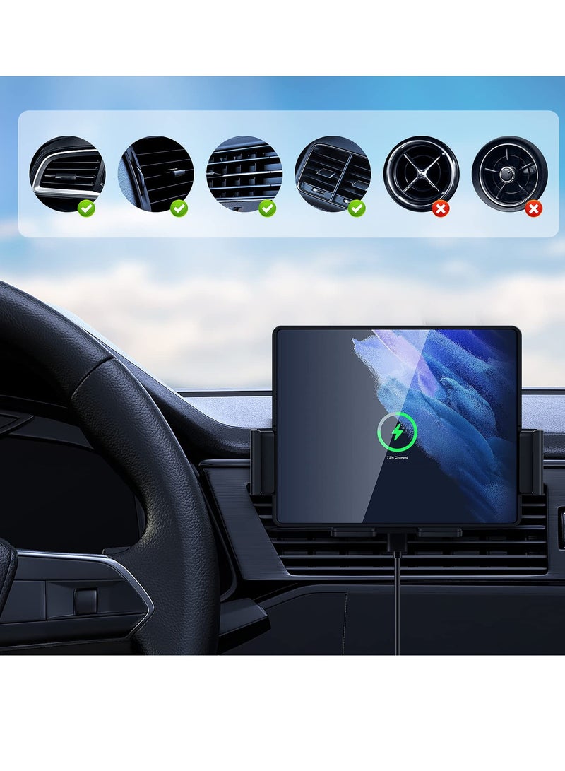 Excefore 20W Qi Wireless Car Charger Mount Holder Compatible for Samsung Galaxy Z Fold4 Fold3 Z Fold2 Fold S22 Ultra, Two Coil Support Portrait Unfold Auto Clamping Charging Car Mount with Cooling Fan - Image 3